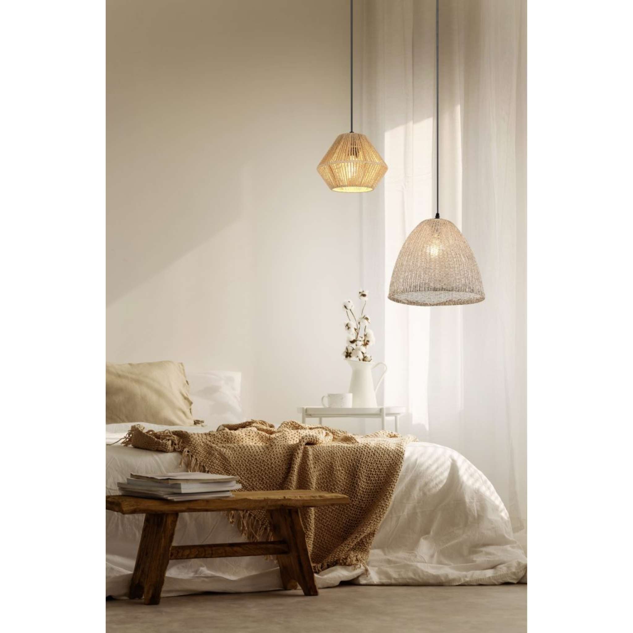 TRIO Kibito Pendant light E27 - natural color/matte black