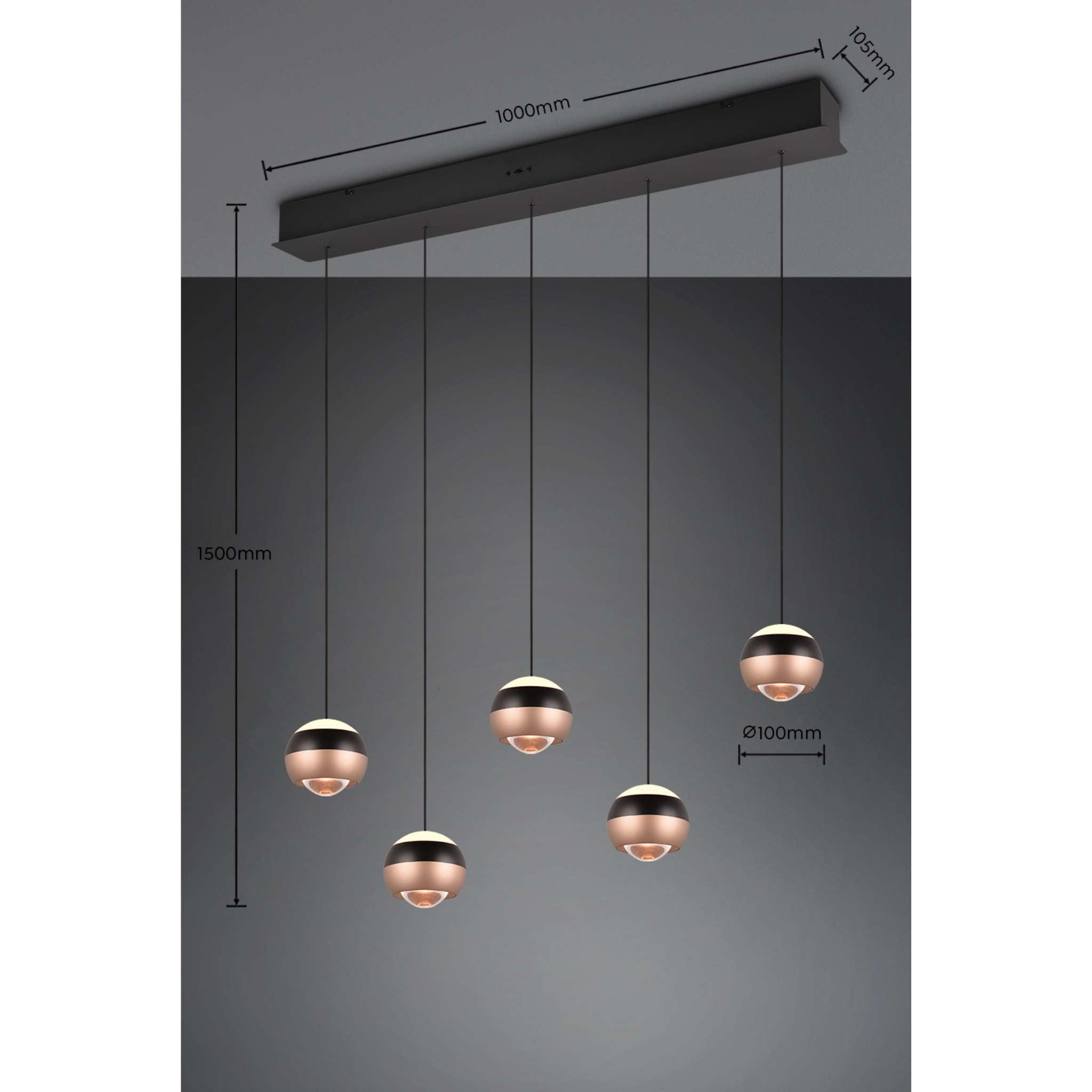 TRIO Orbit LED Pendant light 100 cm 5-piece - matte black