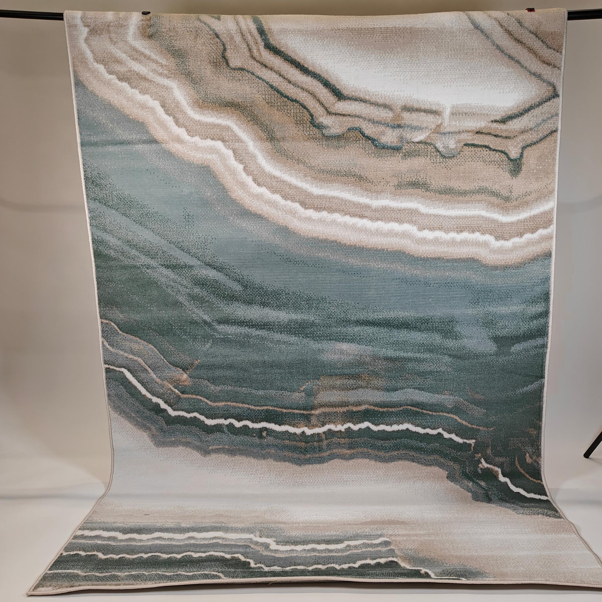 Atrani low pile Rug - Green / beige - white