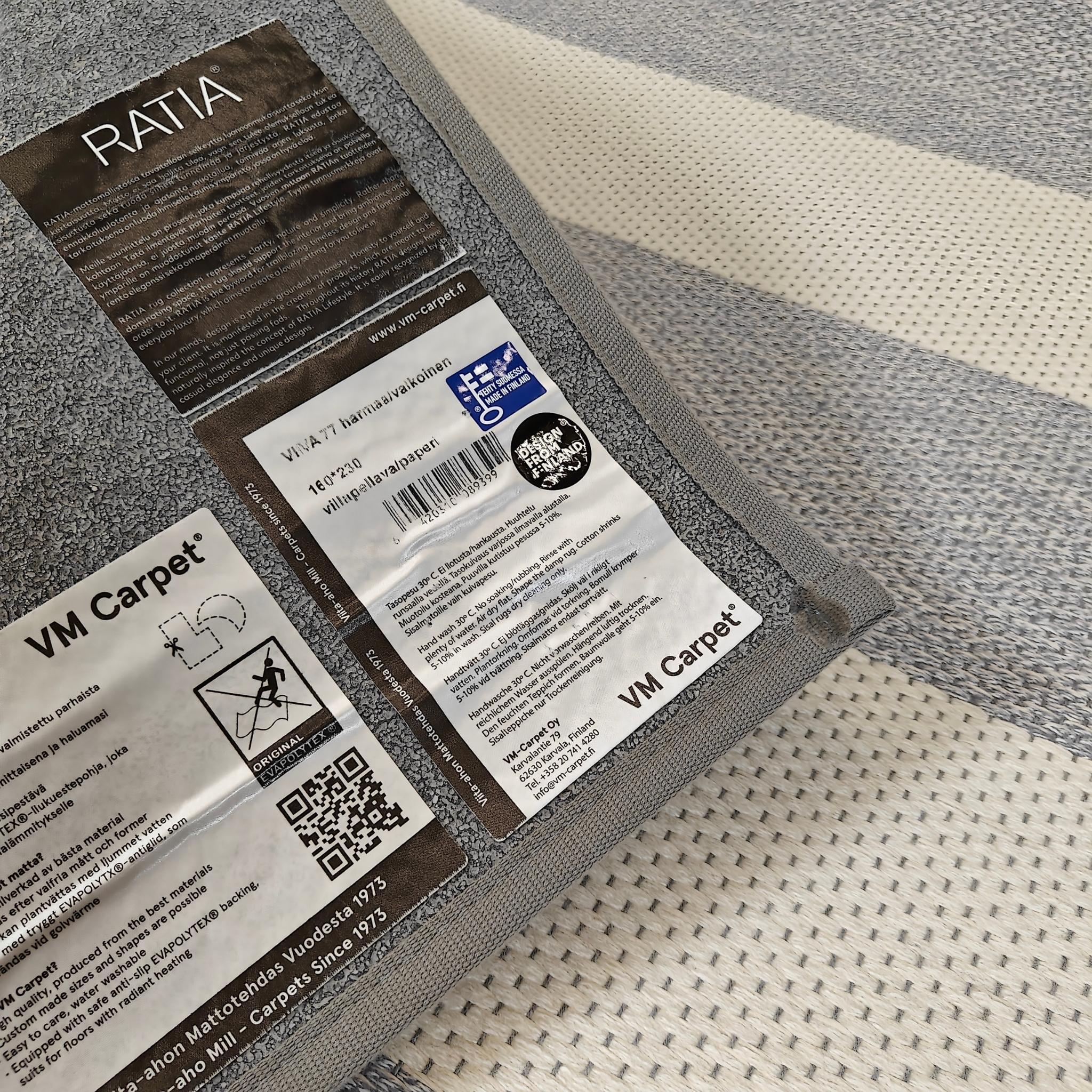 VM Carpet Viiva matto 160x230 cm - harmaa/valkoinen
