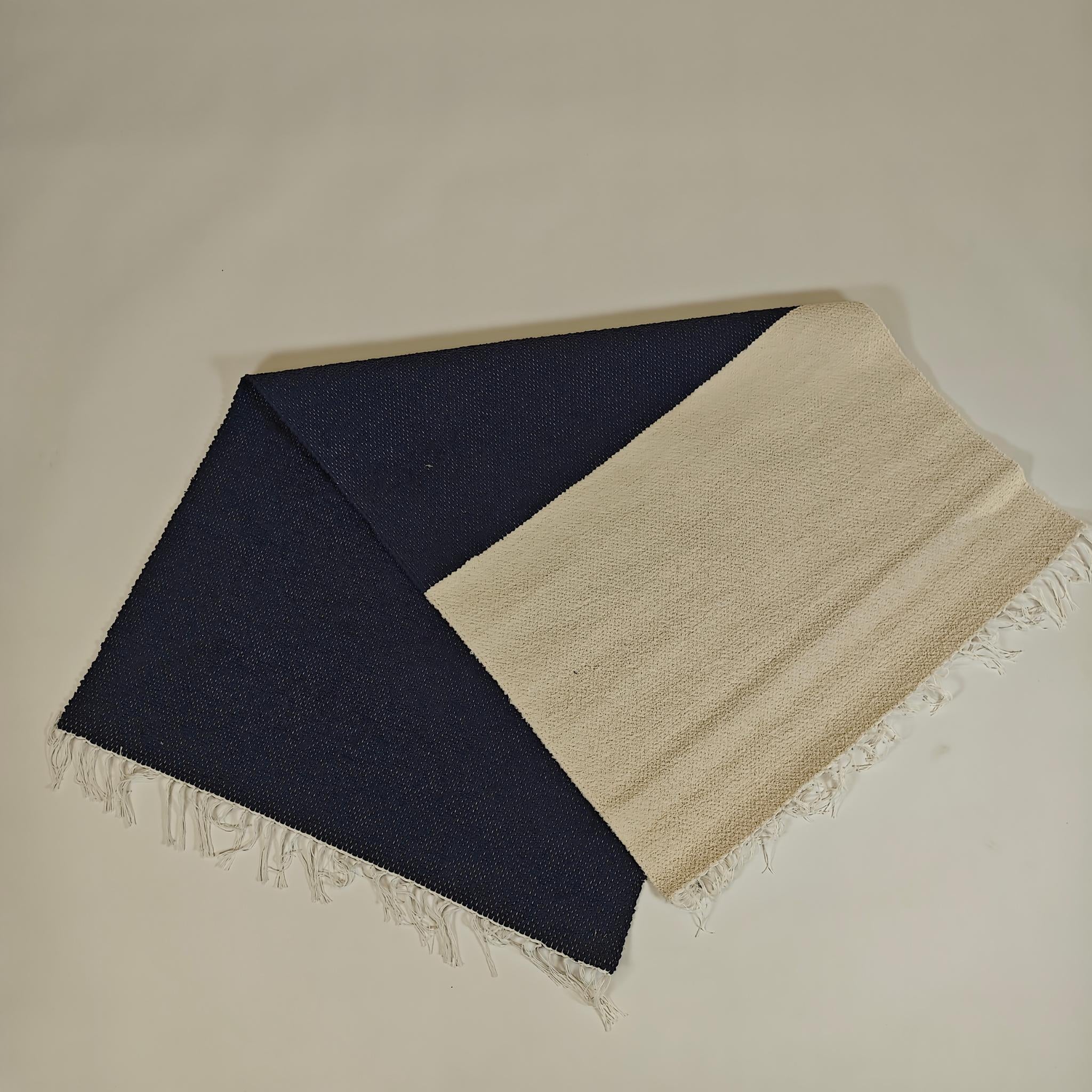 Modern domestic Cotton rug - blue/white