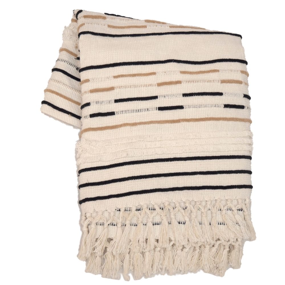 Sävel throw blanket - white (striped)