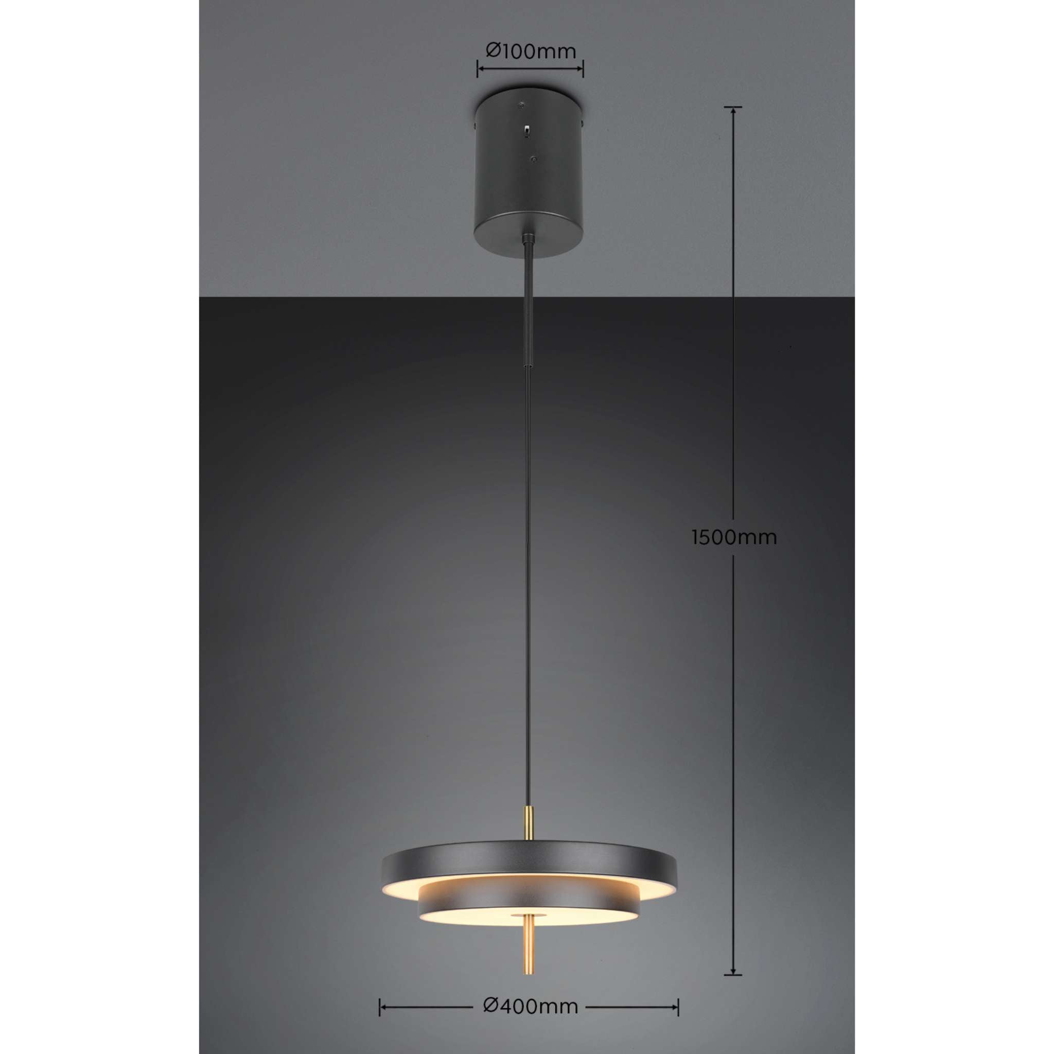 TRIO Keaton LED Pendant light 1-piece 40 cm - matte black/brass